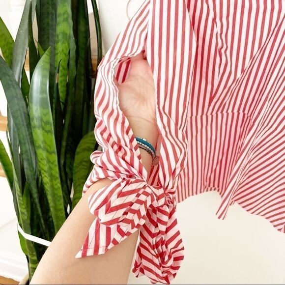 Universal Standard for J.Crew Red/White Striped Poplin Tie-Sleeve Blouse Size XS - Picture 6 of 10